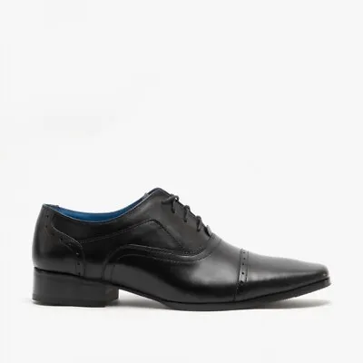 ROAMERS Mens Formal Dress Shoes Black 5 Eyelet Capped Stylish Oxford ON SALE • £19.99