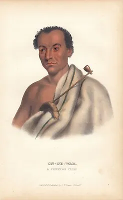 Rare McKenney And Hall Octavo Portrait Print 1855: ON-GE-WAE. A Chippewa Chief. • $69.99