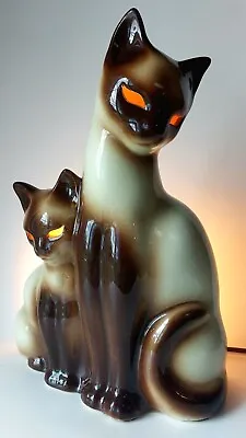 $108 • Buy Vintage 1950's MCM Mid Century Modern 13  Ceramic Kron Siamese Cat Lamp W/Kitten