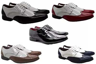 Mens Two-tone Brogue Patent Formal Lace Up Derby Dress Party Wedding Office Shoe • £16.99