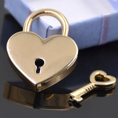 Mini Padlock Heart Shape Luggage Case Padlock With Key Gold Alloy Antique  • $3.86