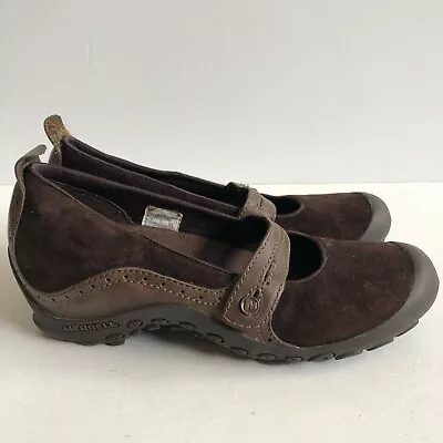 Merrell Plaza Bandeau Mary Jane Chocolate Brown Suede Comfort Shoe Womens Sz 8 • $21.68