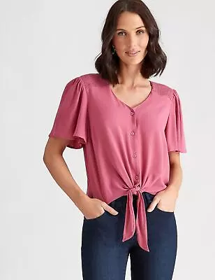 $22.73 • Buy Katies Woven Tie Front Top Womens Clothing  Tops Blouse