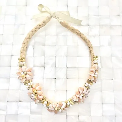 Hawaiian Beaded Floral Pattern Shell Braided Necklace The Vintage Strand #0001 • $29.99
