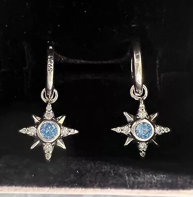 Pandora Sterling Silver And Blue Cubic Zirconia Star Dangle Earrings. • £21.75