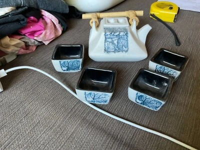 $15.10 • Buy 5pc VINTAGE DEMITASSE ORIENTAL CERAMIC STONEWARE TEA SET Like New Unwanted Gift
