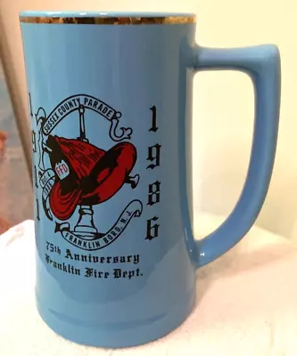 Franklin Fire Dept. 75th Anniversary Blue Beer Mug  1911 - 1986 Collectible Blue • $19.99