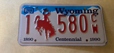 $9.99 • Buy 1990 -Wyoming Embossed License Plate (1-580CW) Centenial 1890-1990