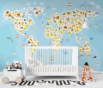 3D Cartoon World Map Wallpaper Wall Mural Removable Self-adhesive 218 • $226.67