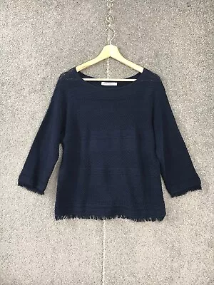 Sportscraft Womens Jumper 12 Navy Blue Cotton Open Knit 3/4 Sleeve Tassel Medium • $19.95