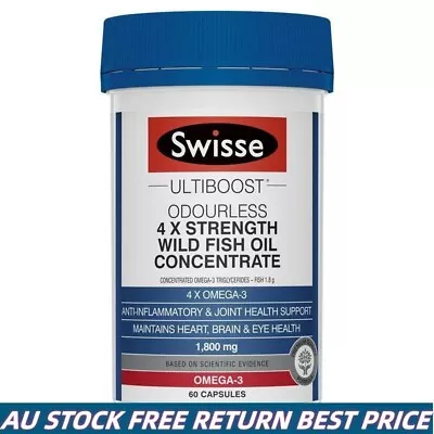 Best Price Swisse Odourless 4 X Strength Wild Fish Oil Concentrate 60 Capsules • $28.29