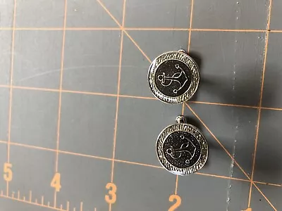 Nautical AnchorCufflinks Gold Black Circle Silver Tone Metal  • $9.86