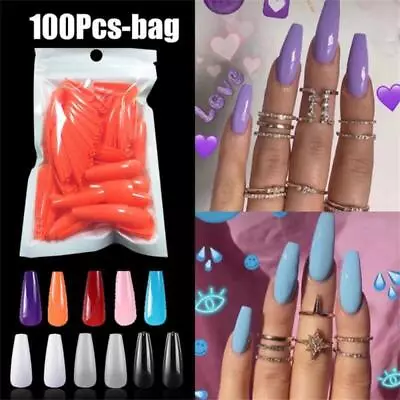 100Pcs/Set False Nail Tips Matte Full Cover Long Coffin Fake Nails Art Manicure • $2.36