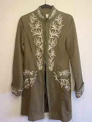 DVODN Gorgeous Military Style Embroidered Olive Green/Silver Coat Cotton Size M • $65.11