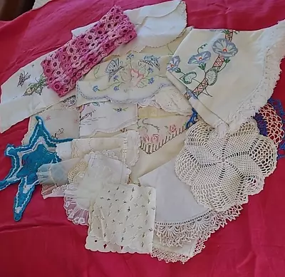 Huge LOT 33 Vintage Linens Doilies Table Runner Lace Crochet Textiles #5 • $29.97