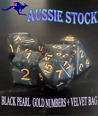 $10.98 • Buy Polyhedral Black & Gold 7 Piece Pearl Dnd Dice Set For Dungeons & Dragons RPG