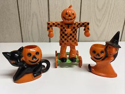 Three Vintage Rosbro Halloween Candy Containers Hard Plastic Circa 1950’s • $250