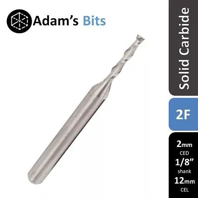 2mm X 1/8  3.175mm Shank Spiral 2 Flute 12mm Carbide End Mill CNC Router Tool • $5.95