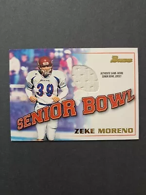 2001 Bowman Zeke Moreno Authentic Senior  Bowl Game Worn Jersey Patch Card BJ-ZM • $7.99