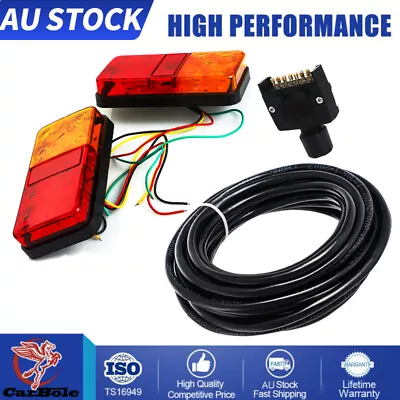 $38.99 • Buy LED TRAILER TAIL LIGHT KIT PAIR PLUG 8m 5 CORE WIRE CARAVAN BOAT UTE 7 PIN FLAT