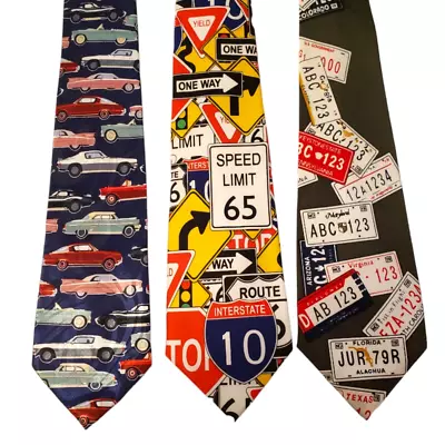 Classic Car Road Signs Plates Ties #90 - Lot Of 3 Novelty Neckties NWT Clearance • $19.99