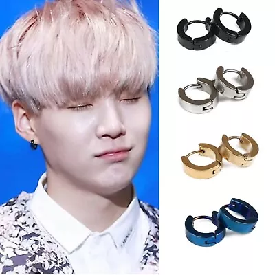 Kpop Idol BTS Suga Titanium Steel Basic Mini Bold Hoop Piercings Earrings • £11.88