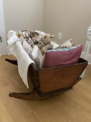 Antique All-Original Rocking Wooden Primitive Baby Cradle Crib Collector’s Piece • $200