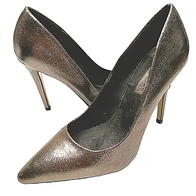 Pewter Stiletto Heel Shoes Dorothy Perkins UK Size 4 Euro 37 Pointed Toe Slip On • £12.99