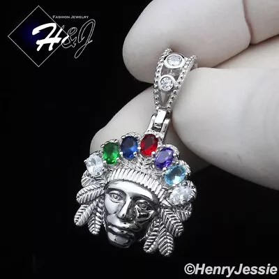 Men Women 925 Sterling Silver Icy Bling Cz 3d American Indian Face Pendant*sp435 • $36.99