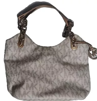 Michael Kors Vanilla White  Canvas / Leather Signature Monogram Tote • $49.99