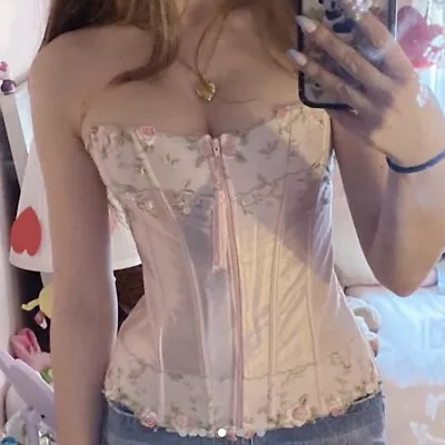 Vintage Rare Frederick’s Of Hollywood Pink Fairy Coquette Corset Bustier Top ♡￼ • £165