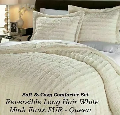 Soft & Cozy Comforter Set Reversible Long Hair White Mink  Faux FUR - Queen  • $149.95