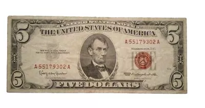 1963 $5 Dollar Bill Red Seal Legal Tender Old US Paper Money Note  • $6