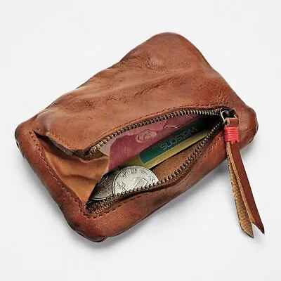 Vintage Genuine Leather Coin Purse Card Holder Wallet Clutch Zipper Change Bag • $15.97