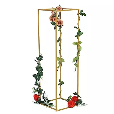 2 Pcs 48  Tall Matte Gold Geometric Metal Stands Wedding Flower Vase Holders • $48.33