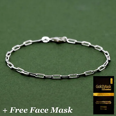 Genuine 925 Sterling Silver 2.7mm Paperclip Chain Bracelet 7 - Face Mask • £7.99