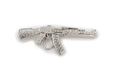 Men Silver Metal Belt Buckle Machine Gun AK47 Hip Hop Rifle Weapon Street Hood • $9.99