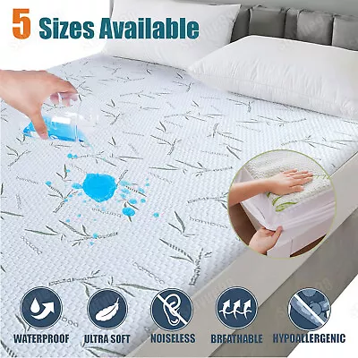 Bamboo Waterproof Mattress Protector Quilted Breathable Premium Mattress Cover • $17.89