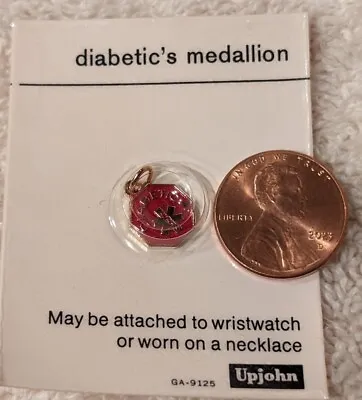 Medical Alert ID Mini Diabetic Medallion Red Gold Charm For Wristwatch Necklace • $1.29