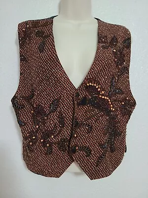 Vintage Ann Tjian For Kenar Women Bird Beaded Handcrafted Black Vest Large • $16