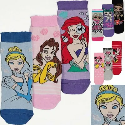 Girl's Disney Princess / Character Socks Rich Cotton Ankle Socks 3 Pack • £3.49