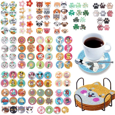 £12.59 • Buy 1-12X Art 5D Diamond Painting Wooden Coaster NonSlip With Holder DIY Craft Decor
