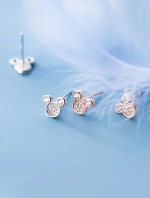 Silver/Gold/Rose Gold Disney Mickey Mouse Pave CZ Stud Earrings • $9.99
