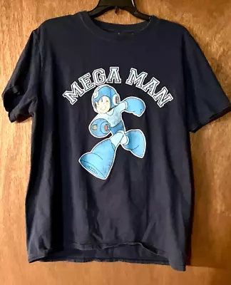 MEGA MAN Blue T-Shirt Adult Size LARGE Video Games - Vintage Look - Mega Man Tag • $14.95