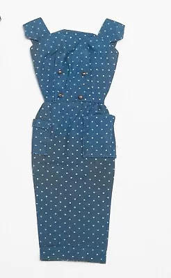 Vintage 1962 Barbie Sheath Dress W Gold Buttons -   Blue • $12