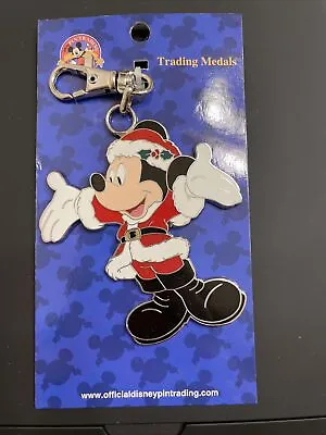 Disney Pin Trading Medal Charm Medallion Mickey Mouse Christmas Holiday Keyring • $10