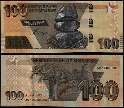 Zimbabwe 100 Dollars (p New) 2020 Unc • £1.22