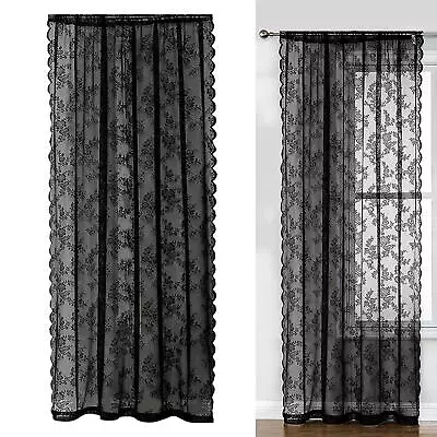 Black Floral Mesh Curtains Window Curtains Lace Curtains Curtain Panels Window • $19.67