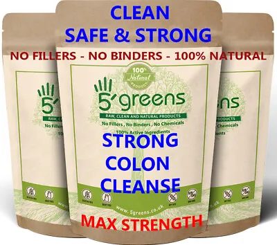 Strong Colon Cleanse Detox Vegan Capsules - High Strength Herbal Complex 5greens • £15.99