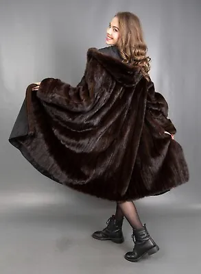 3234 Superior Reversible Real Mink Coat Fur Jacket Hood Long Beautiful Size Xl • $295